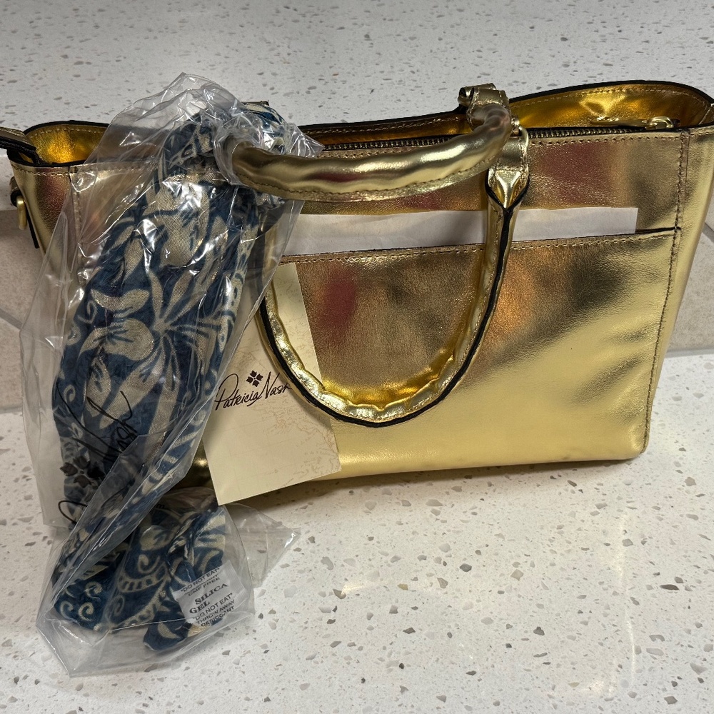 NWT Patricia Nash Aileen Greek Gold Lame" Bag